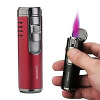 Torch Lighter Windproof Quad Flame Gas Butane Refillable Cigar Lighter with Punch Fashion and Durable (Red)