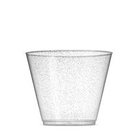 100 Glitter Plastic Cups - 9 Oz Clear Plastic Cups Old Fashioned Tumblers -Silver Glitter Cups Disposable Wedding Cups Party Cups