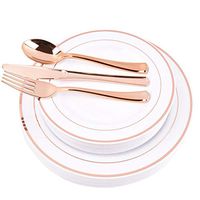 Yuniole Disposable Plastic Plates Golden Rim Dishes, Heavy Duty Round Plates Disposable Dinnerware Eco-Friendly Washable and Recyclable Tray Set for Wedding Parties Camping 7.5"/9"/10.25"