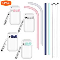 Lalafancy Reusable Silicone Collapsible Straws, 4 Pack Food-Grade Folding Drinking Straw Keychain Portable Set with Carrying Case and Cleaning Brush