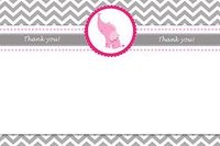30 Thank You Cards Grey White Chevron Zig Zag Pink Elephant Design Baby Shower Birthday Party + 30 White Envelopes