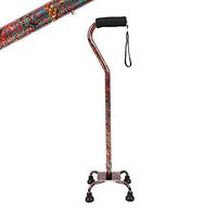 Quad Walking Cane, Offset Walking Cane with Unique Blue&White Porcelain Pattern Lightweight Adjustable Staff Comfortable Grip for Stability Support 4 Prong Sturdy Aluminum Travel Aid, 4 Tip