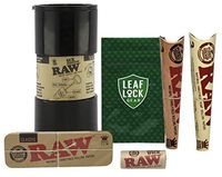 RAW Six Shooter Cone Filler, Raw Cone Caddy King Size, RAW Natural King Size Cones (1 Classic, 1 Organic), Hemp Wick, Leaf Lock Gear Smell Proof Pouch - 6 Item Bundle