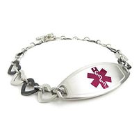 My Identity Doctor - Women's Medical Alert Bracelet with Custom Engraving - 1cm Steel Black Hearts - Purple - Wrist Size 7.75 Inch