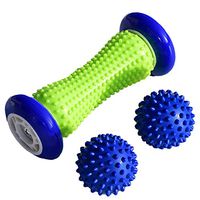 Cuiedailqhb Massage Roller + Ball, 3Pcs Spiky Foot Roller Massage Ball Body Relax Pain Relief Back Leg Massager Set Blue