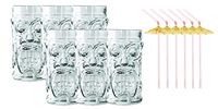 Screaming Tiki Glasses With Umbrella Straws Pack of 6
