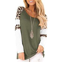 Beihxwe Casual Elegant Leopard Shirt Long Sleeve Round Neck Tunic Tops Loose Blouse Shirts for Women Ladies (XL, Black)