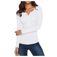 general3 Women Slim-Fit Long Sleeve V-Neck Button Down Henley Shirt Basic Tops Tees (White, X-Large)