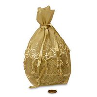 Gold Lace Beaded Bags | Quantity: 12 | Width: 5" Gusset - 1 1/2"