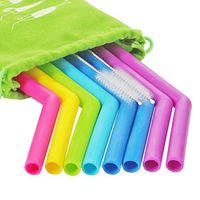 Reusable Silicone Straws Set of 8, Fungun Extra Long Flexible Dringking Straws for 30 oz Tumblers RTIC/Yeti Smoothies, Free Cleaning Brushes&Storage Pouch