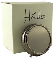 Houder Classy Gray Metal Pill Box Decorative Pill Case with Gift Box - Carry Your Meds in Style (Round)