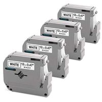 M Tape M-K231s 12mm 0.47 Inch White M-K231 MK-231 M231 P-Touch Tape Compatible with Brother Ptouch PT M95 80 90 65 Label Maker, Black on White 1/2 Inch x 8m 4-Pack
