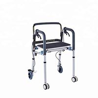 HYJ Folding Walker,Disabled and Elderly Folding Walker with Seat Belt Pulley Four-Legged Walking Stick Rehabilitation Walker,Height Adjustable