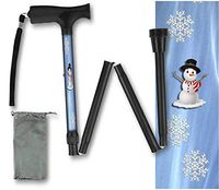 Foldable Walking Cane Christmas Snowman Pattern Soft Grip Holiday Collapsible Lightweight Travel BFunkyMoblity