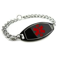 My Identity Doctor - Customized Medical ID Bracelet for Men - 316L Steel - Medic ID Card Included - Red, Black - Wrist Size 8 Inch