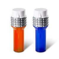 Safe Rx Locking Pill Bottle | Combination Lock | Prevent Pill Theft, Secure Medication | Certified Child-Resistant, Senior-Friendly | 2-Pack, Blue/Amber, 4.5″ x 1.5″ Pre-encoded with Same Code