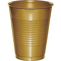 Club Pack of 240 Glittering Gold Disposable Plastic Drinking Party Tumbler Cups 16 oz.