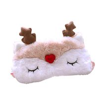Shinywear Cartoon Deer Sleeping Eye Mask Blinder Cute Fuzzy Plush Eye Shade Cover Patch for Women Girls Kids Funny Gifts