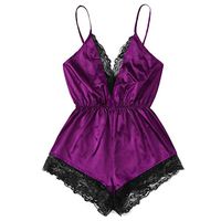 Jocund Women Sexy Lingerie Girl V-Neck Lace Splice Bodysuit Sling Essential Sleepwear Bodydoll Purple