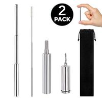 JOYIT [2 Pack] Reusable Straws Stainless Steel Collapsible Drinking Straws Retractable with Cleaning Brush Metal Aluminum Portable Telescopic Straws Set with Keychain Metal Case