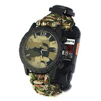 Huanxin Survival Bracelet Watch, Men's Sports Traveling Survival Watches with Flashlight/Survival Whistle/Card/Compass Thermometer/Umbrella Rope,B