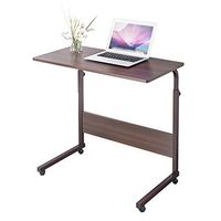 CX Adjustable Height Desk Laptop Movable Bedside Desk Table Lap Desk with 4 Wheels Flexible Wooden Stand Desk Cart Tray Side Table (Walnut Color)