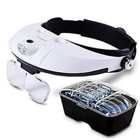 LED Magnifying Headset, Illuminated Headband Magnifier with 5 Detachable Lenses 1X, 1.5X, 2X, 2.5X 3.5X for Micro Work Reading Jewelry Loupe Watch Repair