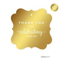 Andaz Press Fancy Frame Square Favor Gift Tags, Metallic Gold Ink, Thank You for Celebrating with US, 24-Pack