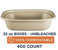 100% Compostable to-Go Boxes by World Centric, Made from Unbleached Plant Fiber, Great for Takeout, 8.8" x 6.8" x 2.25", 32 oz, (Pack of 400)