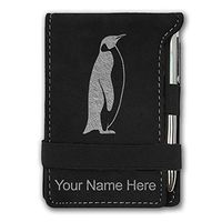 Mini Notepad, Penguin, Personalized Engraving Included (Black with Silver)