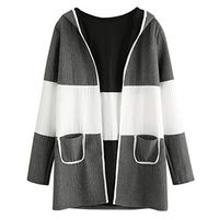 HNTDG Women Casual Long Sleeve Stitching Colorblock Hooded Cardigan Sweaters with Pockets Blouse Tops Gray