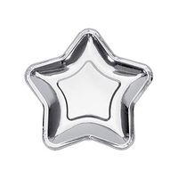 20 Pcs Star Silver Paper Plates, 7 Inch Pentagram Disposable Paper Plates for Appetizers, Dessert, Party Supplies