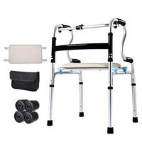 XHRHao Foldable Walker with Shower Chair Fuction and Storage Bag 8 Adjustable Height Levels(73-93cm) Made of Aluminum Alloy Rollator Lightweight Waterproof Portable Walk Assist for Elderly Silver