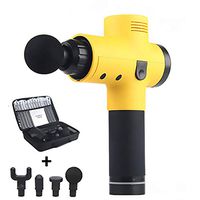 Portable Massage Device Helps Relieve Muscle Soreness and Stiffness, Massage Gun Deep Tissue Percussion, Handheld Button Quiet Electric Body Massager with 4 Massage Heads (Yellow(with Suitcase))