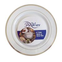 Plexware White Plastic Plates With Silver Rim 9 Inch-Total 5 Plates