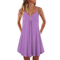 Kiyotoo Women Summer Tank Top Dress Casual Spaghetti Strap Button Down V Neck Sleeveless Beach Swing Dresses Sundress