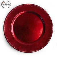 Tiger Chef 13-inch Red Round Beaded Charger Plates, Set of 2,4,6, 12 or 24 Dinner Chargers (6-Pack)