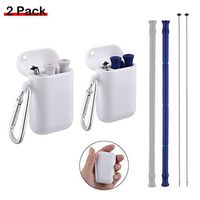 Reusable Silicone Collapsible Straws with Case, Demaxiya Portable Reusable Drinking Straws with Keychain and Cleaning Brush, Food-Grade BPA-Free Silicone Straws for Daily and Travel Use, 2 Pack