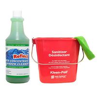Glass Window Cleaner Kit: 32 Oz Outdoor and Indoor Window Washing Cleaning Solution, Microfiber Towel Washer Cloths Tool, 6 Qt Professional Sanitizing Bucket.