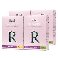 Rael Organic Cotton Unscented Tampons - Regular & Super Absorbency, BPA Free Plastic Applicator, Chlorine Free, Ultra Thin Applicator with Leak Locker Technology (64ct Total), Pack of 4 (Bundle)