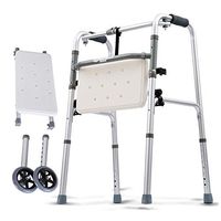 Lqdpdd Lightweight Folding Four Wheel Rollator Walker with Padded Seat, Walker Folding Lightweight Mobility Wheeled Seat Walker Adult Seniors Disabled, Adjustable 8 Height (Silver),D