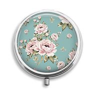Euger Custom Bouquets of Roses Stainless Steel Round Pill Box Medicine Vitamin Organizer Holder Decorative Box 3 Compartment Medicine Case