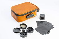 GravityWeed Leather Smell Proof Bags - Discreet Odor Proof Bag for Dried Herbs with Combination Lock - Dog Tested Smellproof Container Stash Bag with 63mm Herb Grinder, Glass Jar & 5 Pouch Baggies