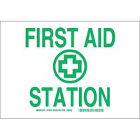 Brady 73677, 10" x 14" Fiberglass First Aid Station Sign, Green on White, Pack of 8 pcs