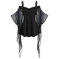 Veodhekai Women Halloween T-Shirt Off Shoulder Sling Blouse Criss Cross Lace Insert Loose Sleeve T-Shirt Top Slim Fit Black