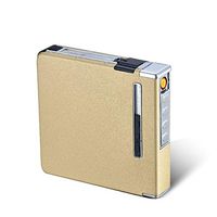 MeterMall Electronics for Aluminum Metal Automatic Cigarette Case Box with USB Rechargeable Windproof Lighters Can Hold 20 Cigarettes Matte Gold