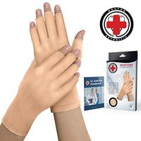 Doctor Developed Nude Arthritis Gloves/Skin Gloves and Doctor Written Handbook - Soft with Mild Compression, for Arthritis, Raynauds Disease & Carpal Tunnel (Open-fingertips, Large)