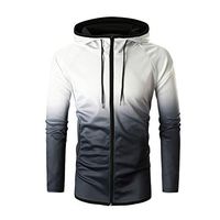 Kirbaez Fashional Mens Autumn Winter Packwork Graduated Slim Long Sleeve Hoodie Sport Top Blouse with Pocket White