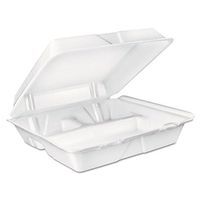 Dart Large Foam Carryout, Food Container, 3-Compartment, White, 9-2/5x9x3