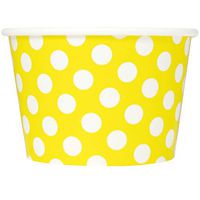 [100 Count] Yellow Paper Ice Cream Cups - 8 oz Polka Dotty Dessert Bowls Perfect For Yummy Treats! Frozen Dessert Supplies
